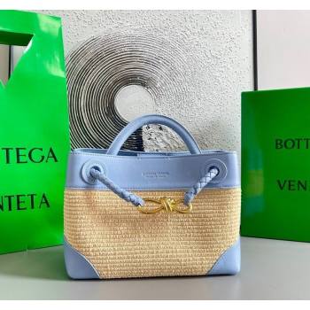 Bottega Veneta Small Andiamo Top Handle Bag in Raffia Straw and Leather Ice Blue 2025 743568 (WT-250731033)