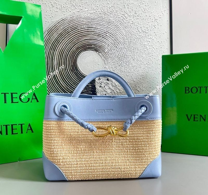Bottega Veneta Small Andiamo Top Handle Bag in Raffia Straw and Leather Ice Blue 2025 743568 (WT-250731033)