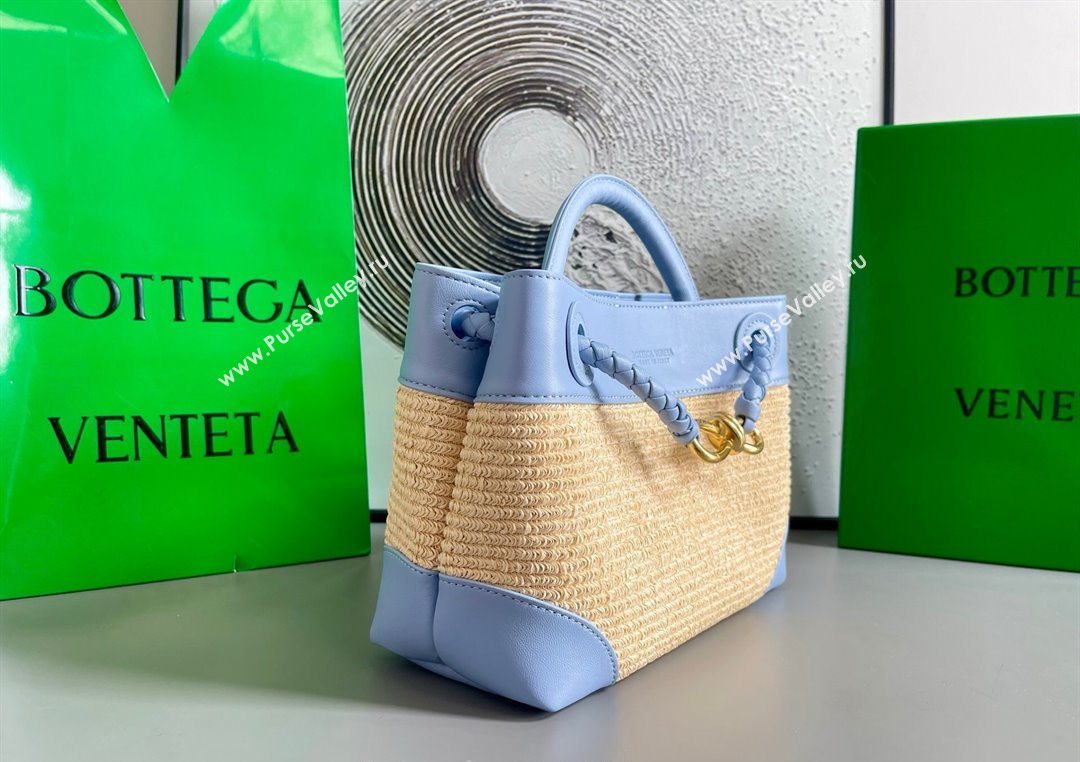 Bottega Veneta Small Andiamo Top Handle Bag in Raffia Straw and Leather Ice Blue 2025 743568 (WT-250731033)