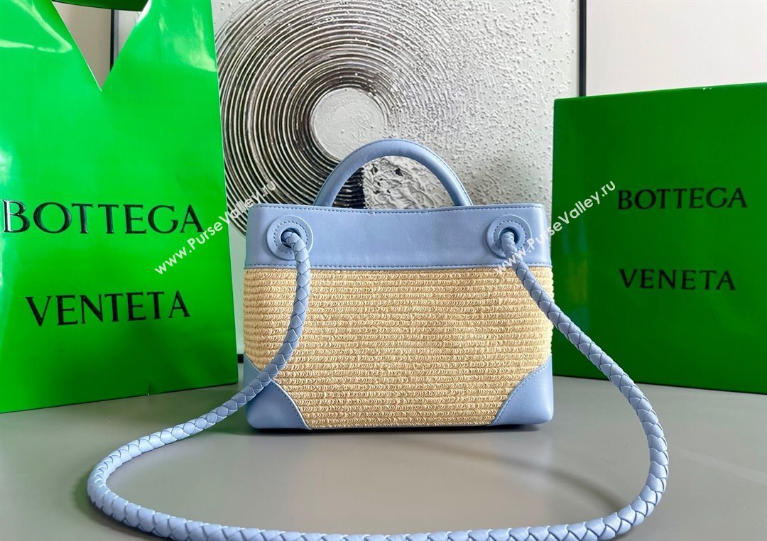Bottega Veneta Small Andiamo Top Handle Bag in Raffia Straw and Leather Ice Blue 2025 743568 (WT-250731033)