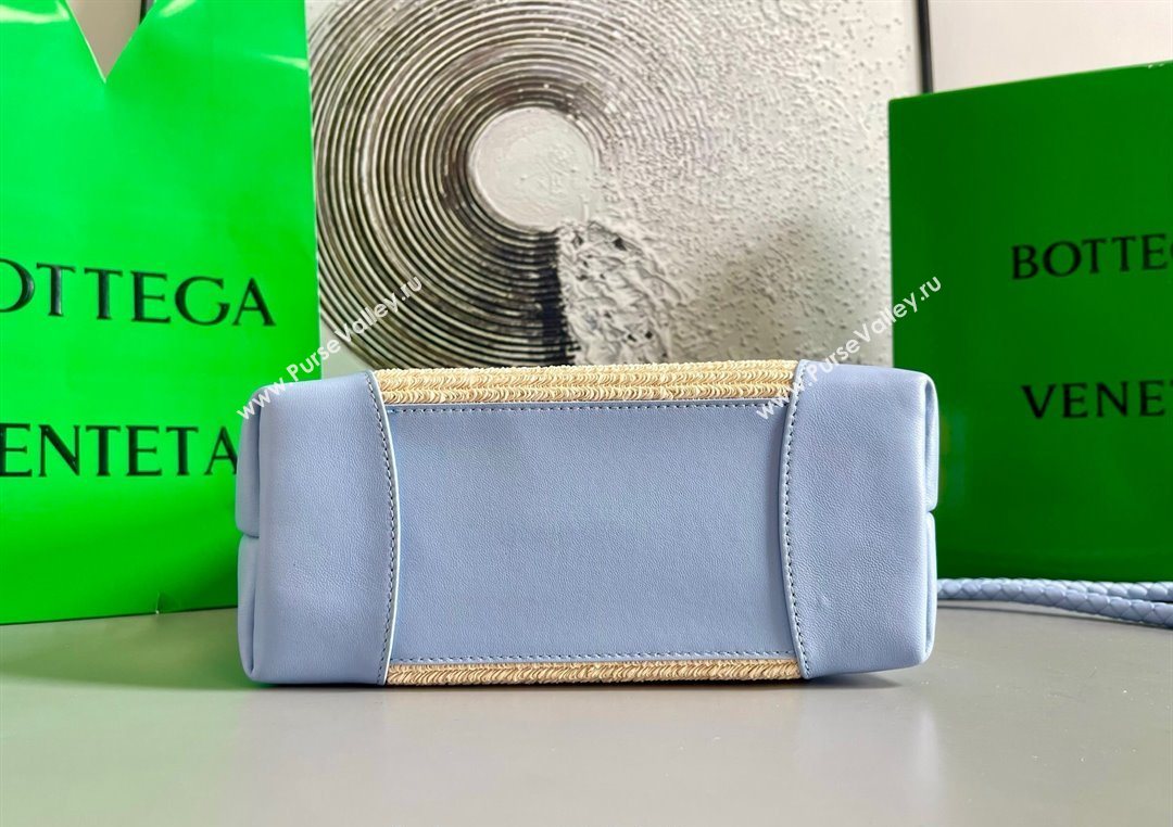 Bottega Veneta Small Andiamo Top Handle Bag in Raffia Straw and Leather Ice Blue 2025 743568 (WT-250731033)