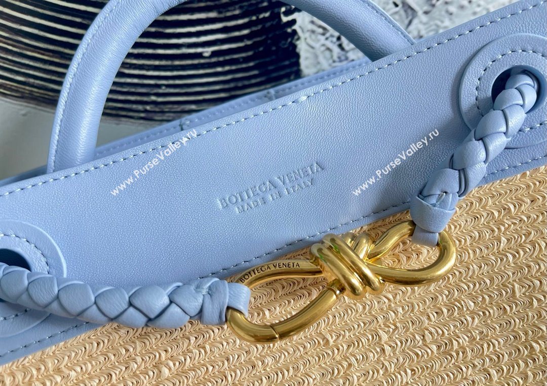 Bottega Veneta Small Andiamo Top Handle Bag in Raffia Straw and Leather Ice Blue 2025 743568 (WT-250731033)