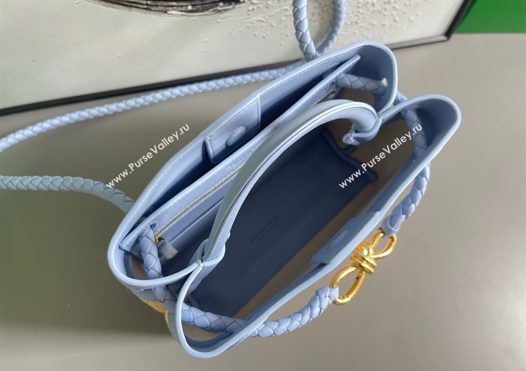 Bottega Veneta Small Andiamo Top Handle Bag in Raffia Straw and Leather Ice Blue 2025 743568 (WT-250731033)