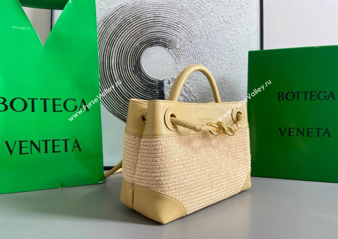 Bottega Veneta Small Andiamo Top Handle Bag in Raffia Straw and Leather Yellow 2025 743568 (WT-250731034)