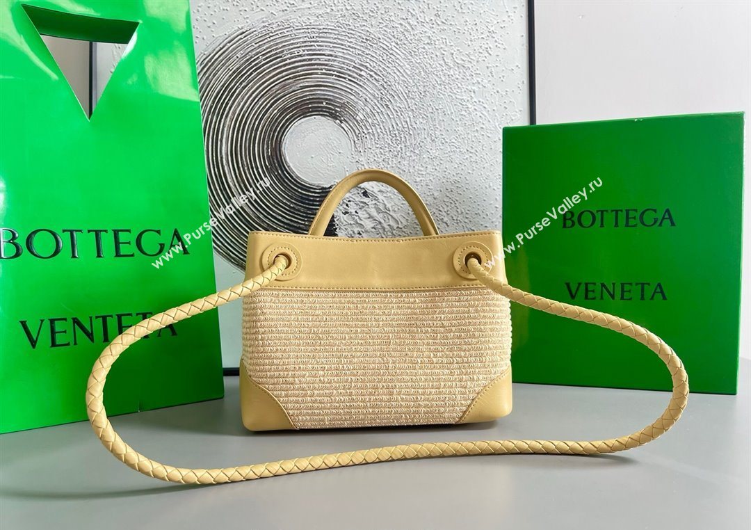 Bottega Veneta Small Andiamo Top Handle Bag in Raffia Straw and Leather Yellow 2025 743568 (WT-250731034)