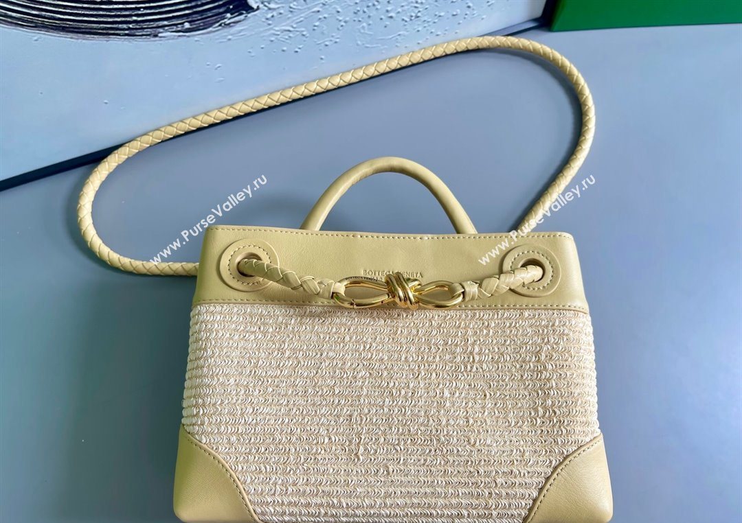 Bottega Veneta Small Andiamo Top Handle Bag in Raffia Straw and Leather Yellow 2025 743568 (WT-250731034)