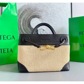Bottega Veneta Small Andiamo Top Handle Bag in Raffia Straw and Leather Black 2025 743568 (WT-250731035)
