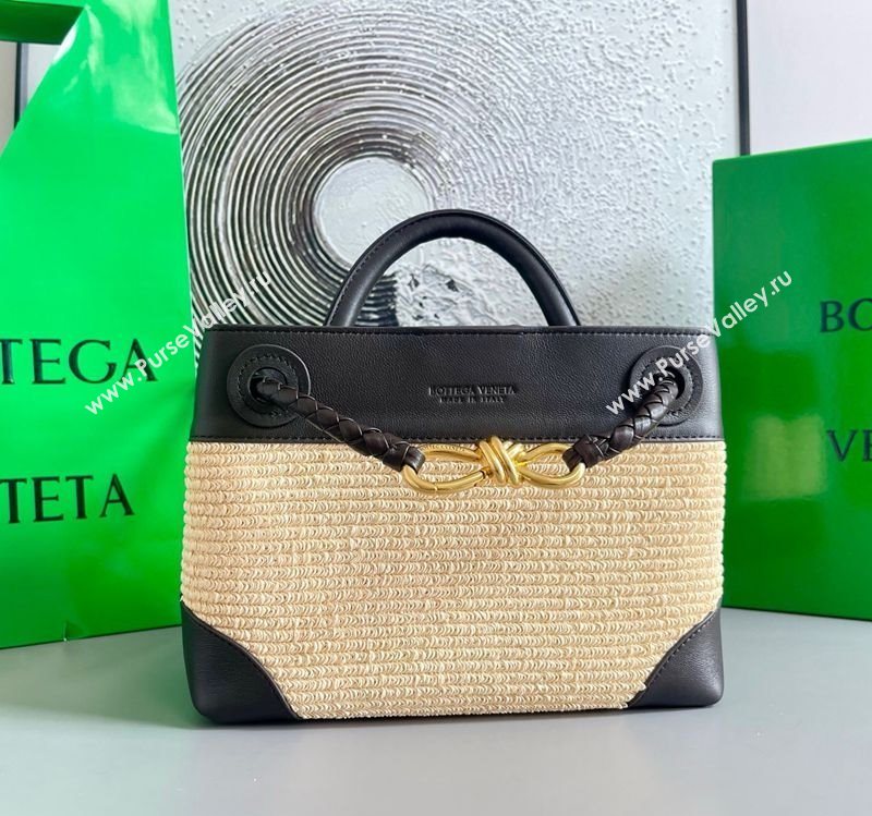Bottega Veneta Small Andiamo Top Handle Bag in Raffia Straw and Leather Black 2025 743568 (WT-250731035)