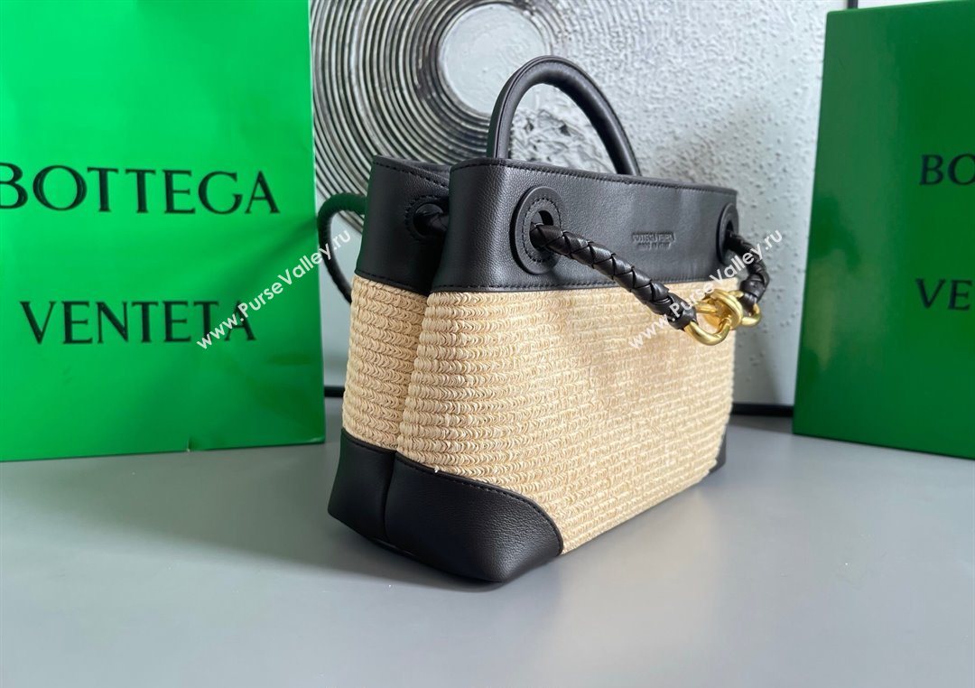 Bottega Veneta Small Andiamo Top Handle Bag in Raffia Straw and Leather Black 2025 743568 (WT-250731035)