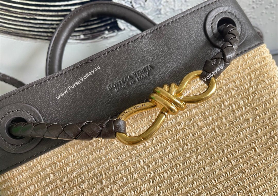 Bottega Veneta Small Andiamo Top Handle Bag in Raffia Straw and Leather Black 2025 743568 (WT-250731035)