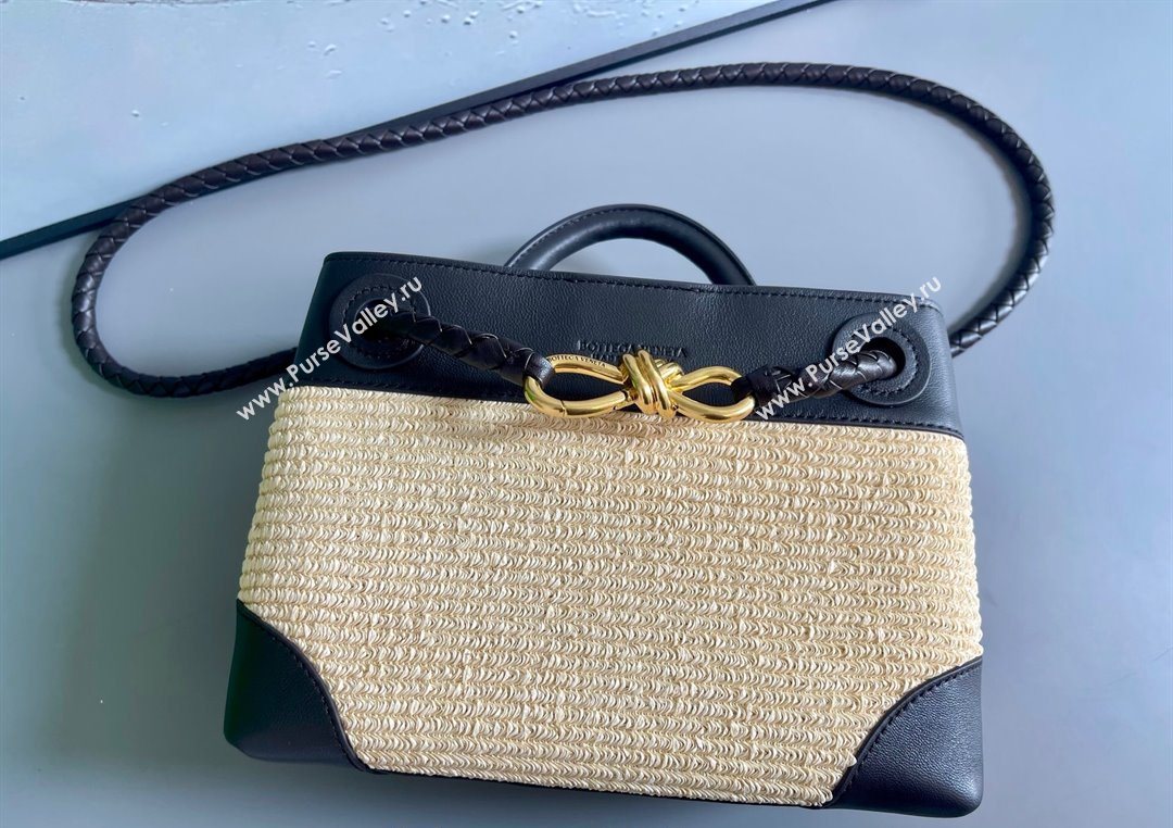 Bottega Veneta Small Andiamo Top Handle Bag in Raffia Straw and Leather Black 2025 743568 (WT-250731035)