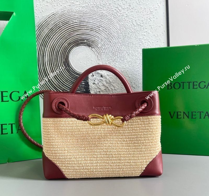 Bottega Veneta Small Andiamo Top Handle Bag in Raffia Straw and Leather Red 2025 743568 (WT-250731036)