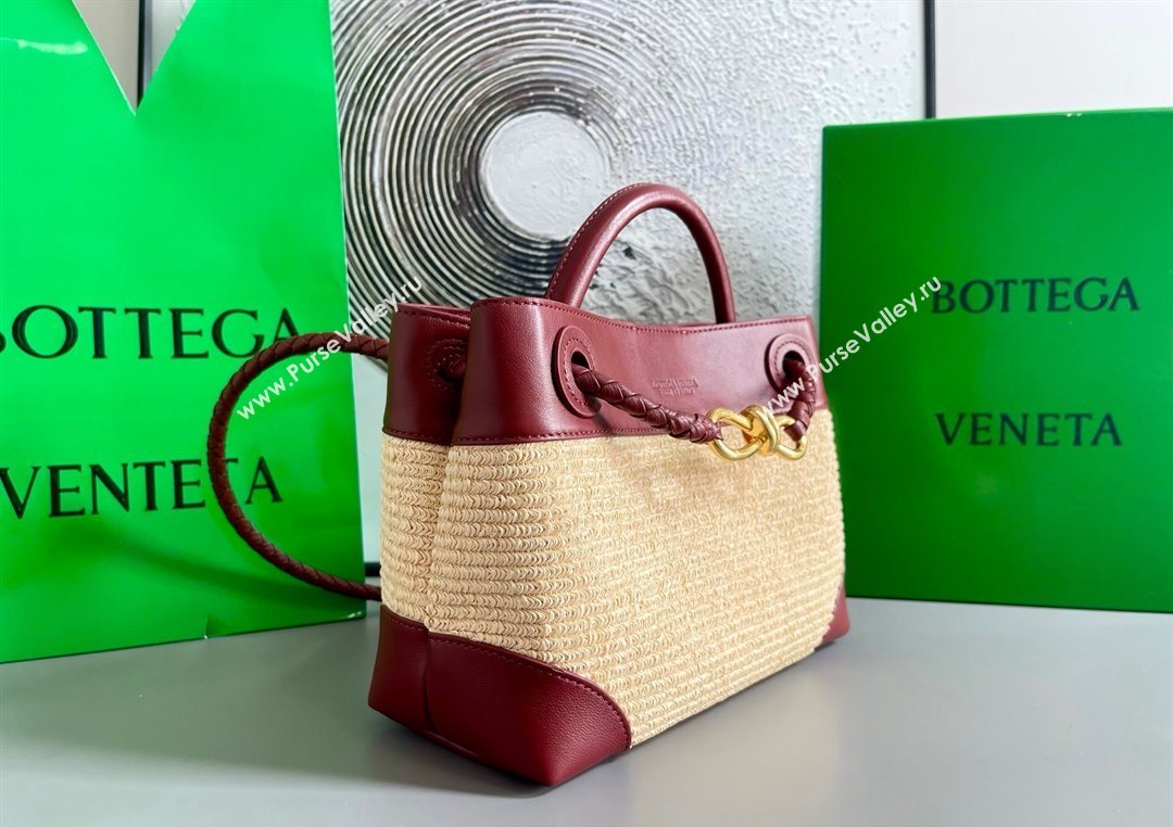 Bottega Veneta Small Andiamo Top Handle Bag in Raffia Straw and Leather Red 2025 743568 (WT-250731036)