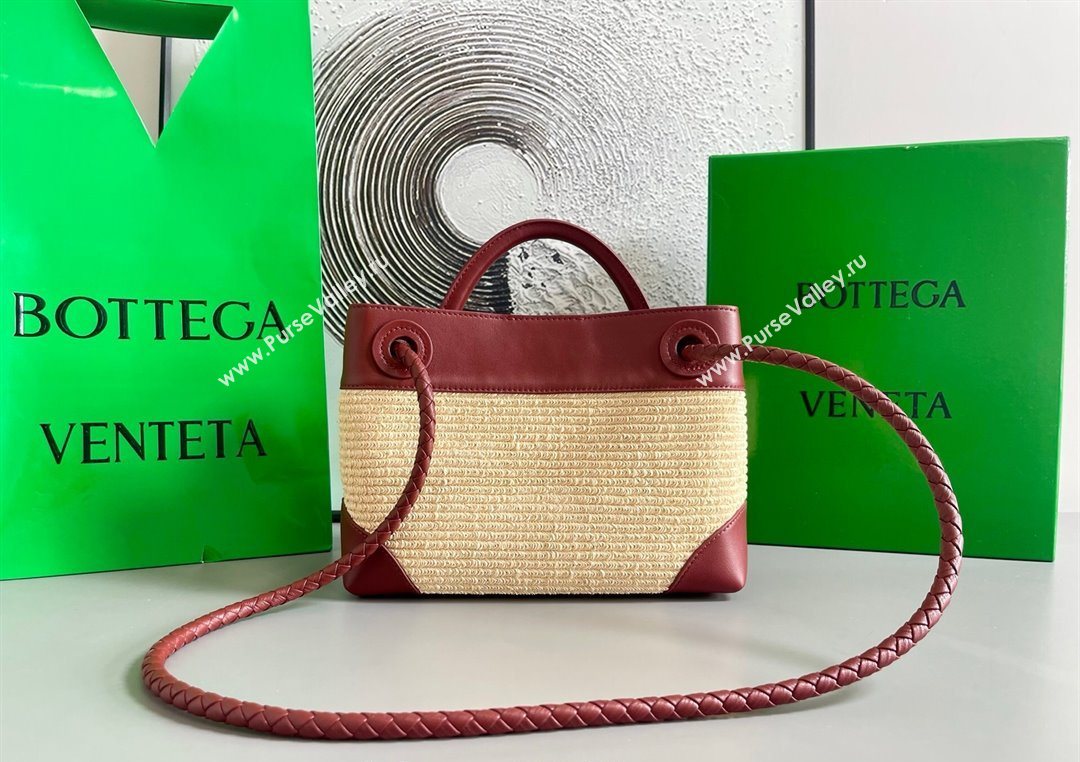 Bottega Veneta Small Andiamo Top Handle Bag in Raffia Straw and Leather Red 2025 743568 (WT-250731036)