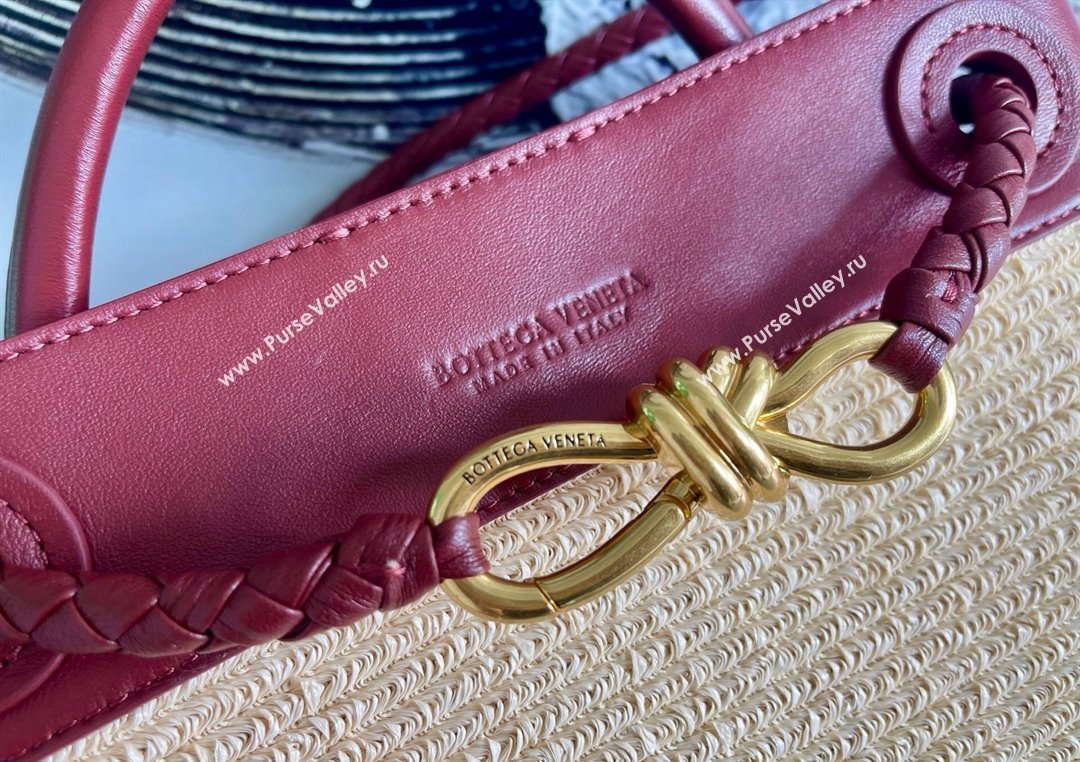 Bottega Veneta Small Andiamo Top Handle Bag in Raffia Straw and Leather Red 2025 743568 (WT-250731036)