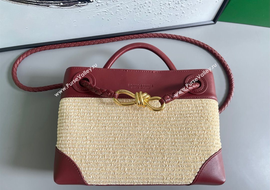Bottega Veneta Small Andiamo Top Handle Bag in Raffia Straw and Leather Red 2025 743568 (WT-250731036)