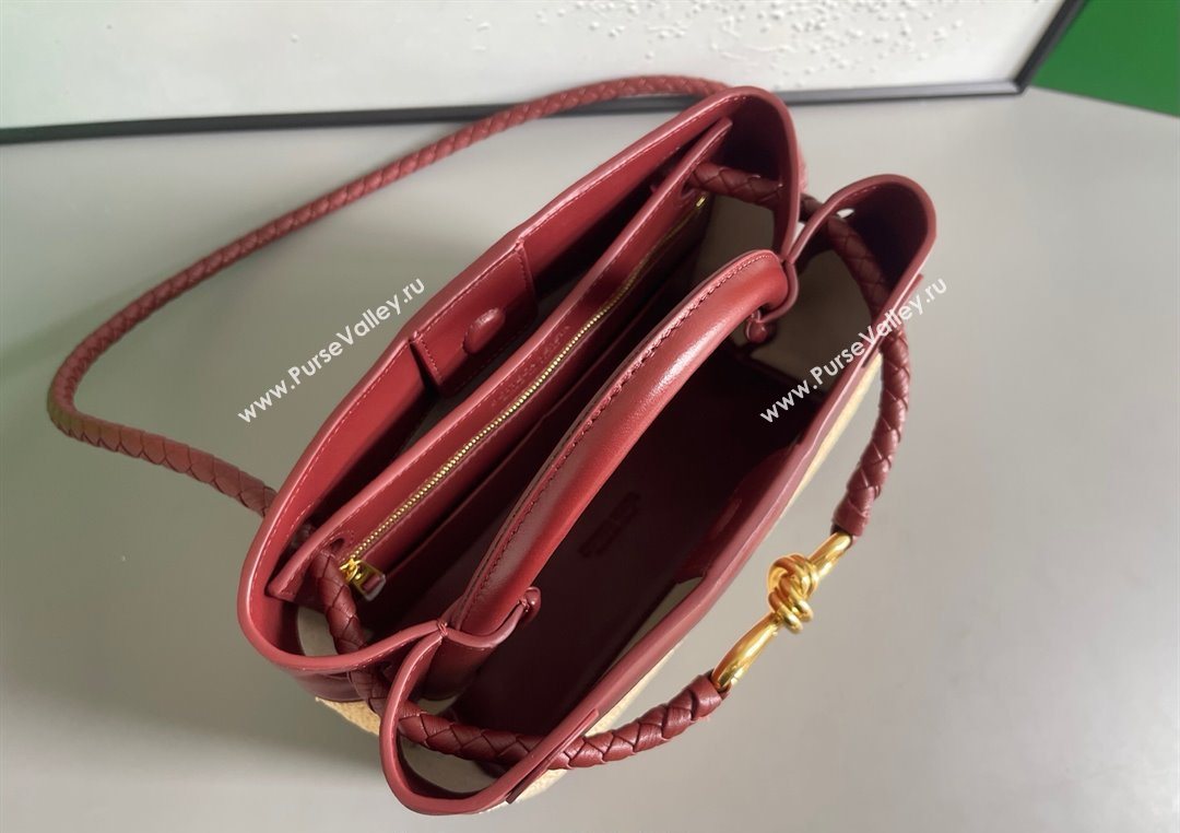 Bottega Veneta Small Andiamo Top Handle Bag in Raffia Straw and Leather Red 2025 743568 (WT-250731036)