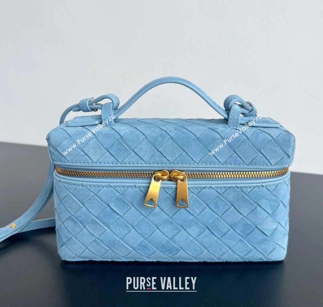Bottega Veneta Bang Bang Vanity Case in Intrecciato Suede Light Blue 2025 789109 (WT-250801011)