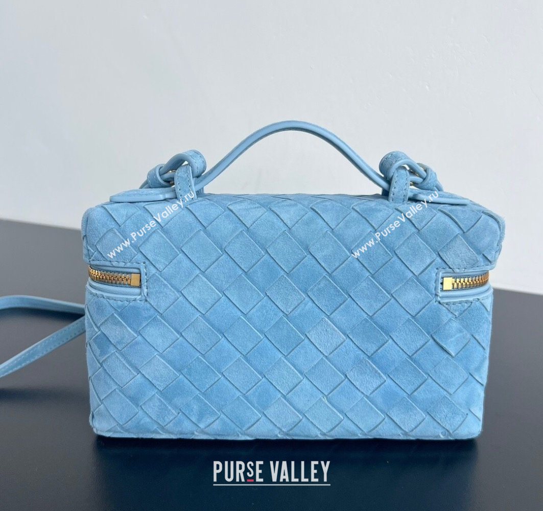 Bottega Veneta Bang Bang Vanity Case in Intrecciato Suede Light Blue 2025 789109 (WT-250801011)