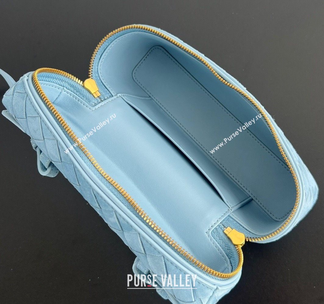 Bottega Veneta Bang Bang Vanity Case in Intrecciato Suede Light Blue 2025 789109 (WT-250801011)