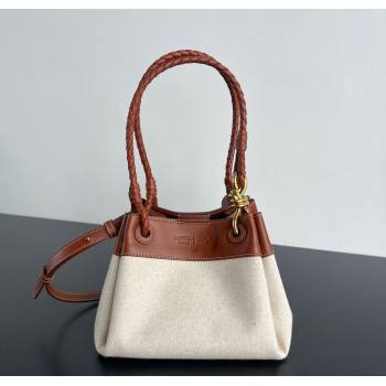 Bottega Veneta Small Parachute Shoulder Bag in Canvas and Leather Lightwood Brown 2025 826220 (WT-250801005)