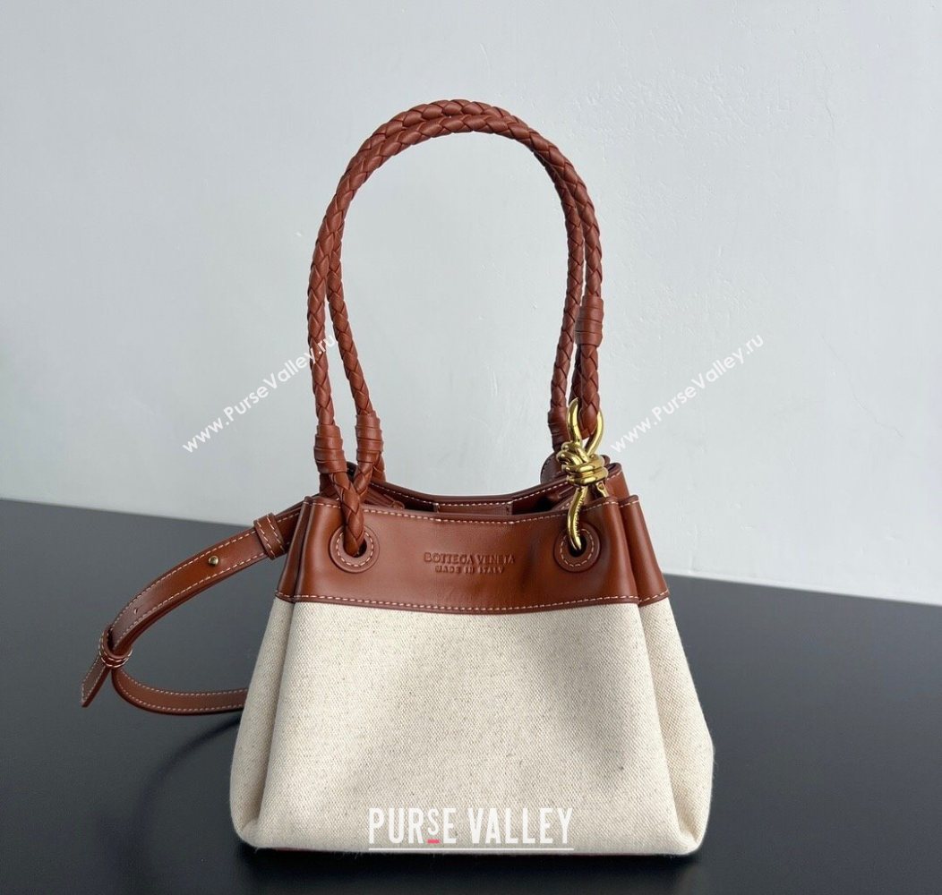 Bottega Veneta Small Parachute Shoulder Bag in Canvas and Leather Lightwood Brown 2025 826220 (WT-250801005)