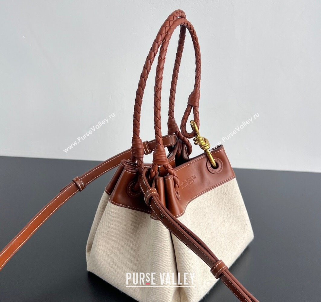 Bottega Veneta Small Parachute Shoulder Bag in Canvas and Leather Lightwood Brown 2025 826220 (WT-250801005)