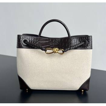 Bottega Veneta Medium Andiamo Top Handle Bag in Crocodile Embossed Leather and Canvas Fondant Brown 2025 (WT-250731004)