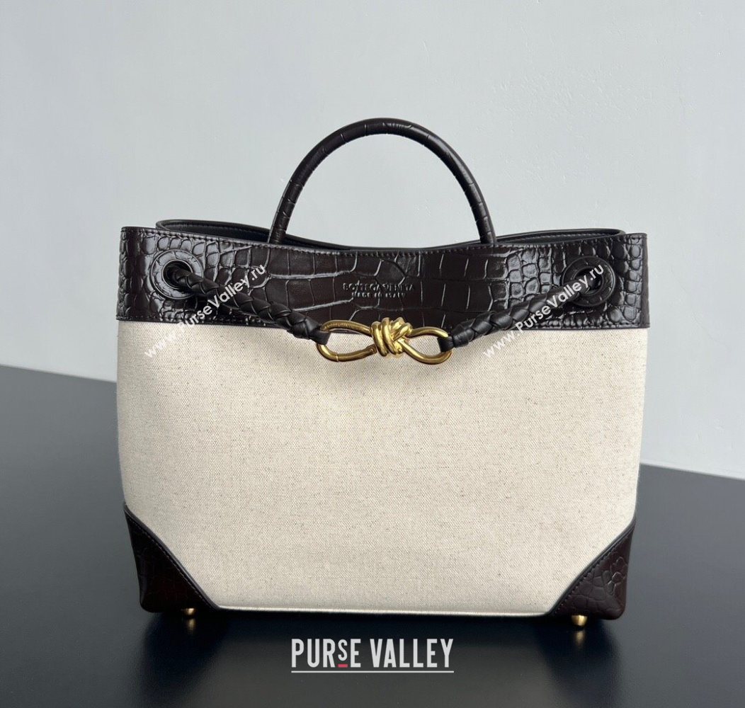 Bottega Veneta Medium Andiamo Top Handle Bag in Crocodile Embossed Leather and Canvas Fondant Brown 2025 (WT-250731004)
