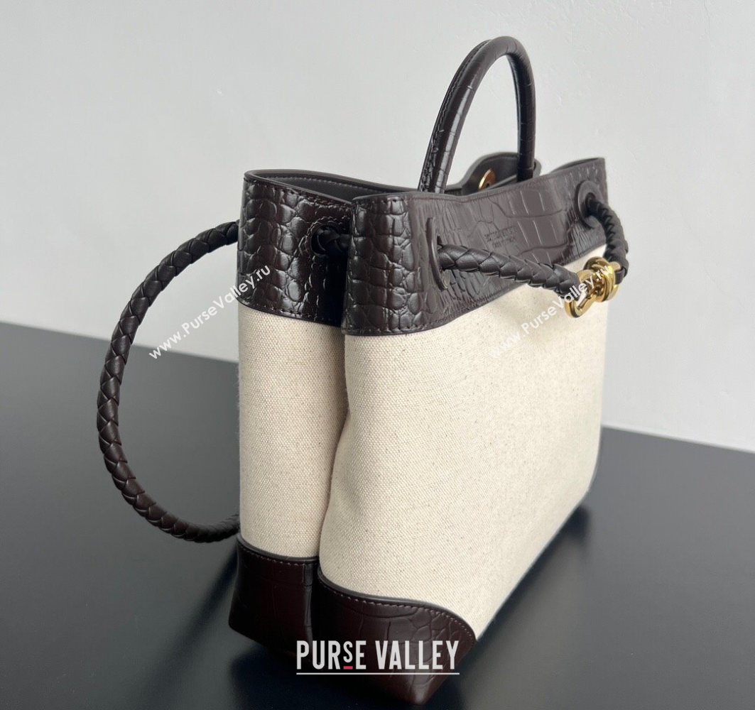 Bottega Veneta Medium Andiamo Top Handle Bag in Crocodile Embossed Leather and Canvas Fondant Brown 2025 (WT-250731004)