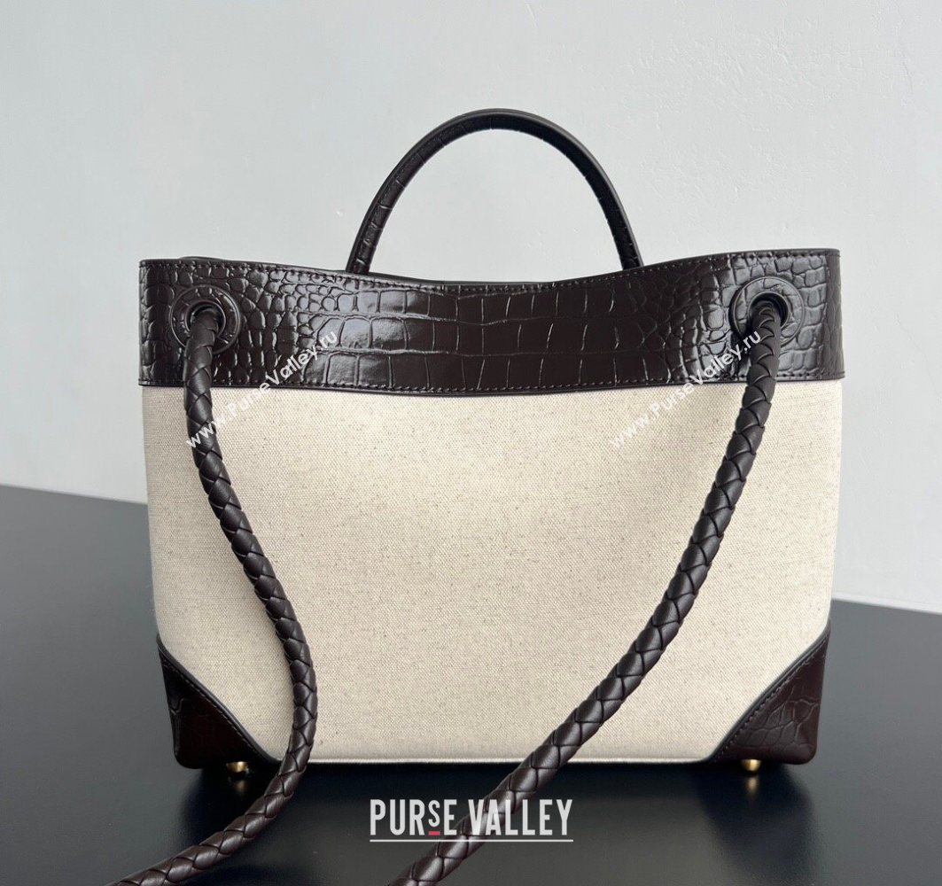 Bottega Veneta Medium Andiamo Top Handle Bag in Crocodile Embossed Leather and Canvas Fondant Brown 2025 (WT-250731004)