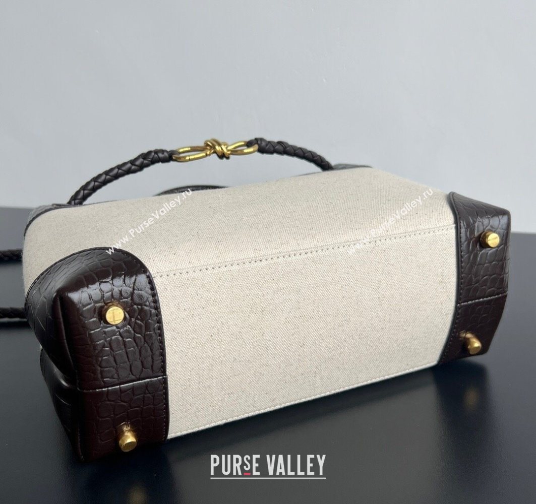 Bottega Veneta Medium Andiamo Top Handle Bag in Crocodile Embossed Leather and Canvas Fondant Brown 2025 (WT-250731004)