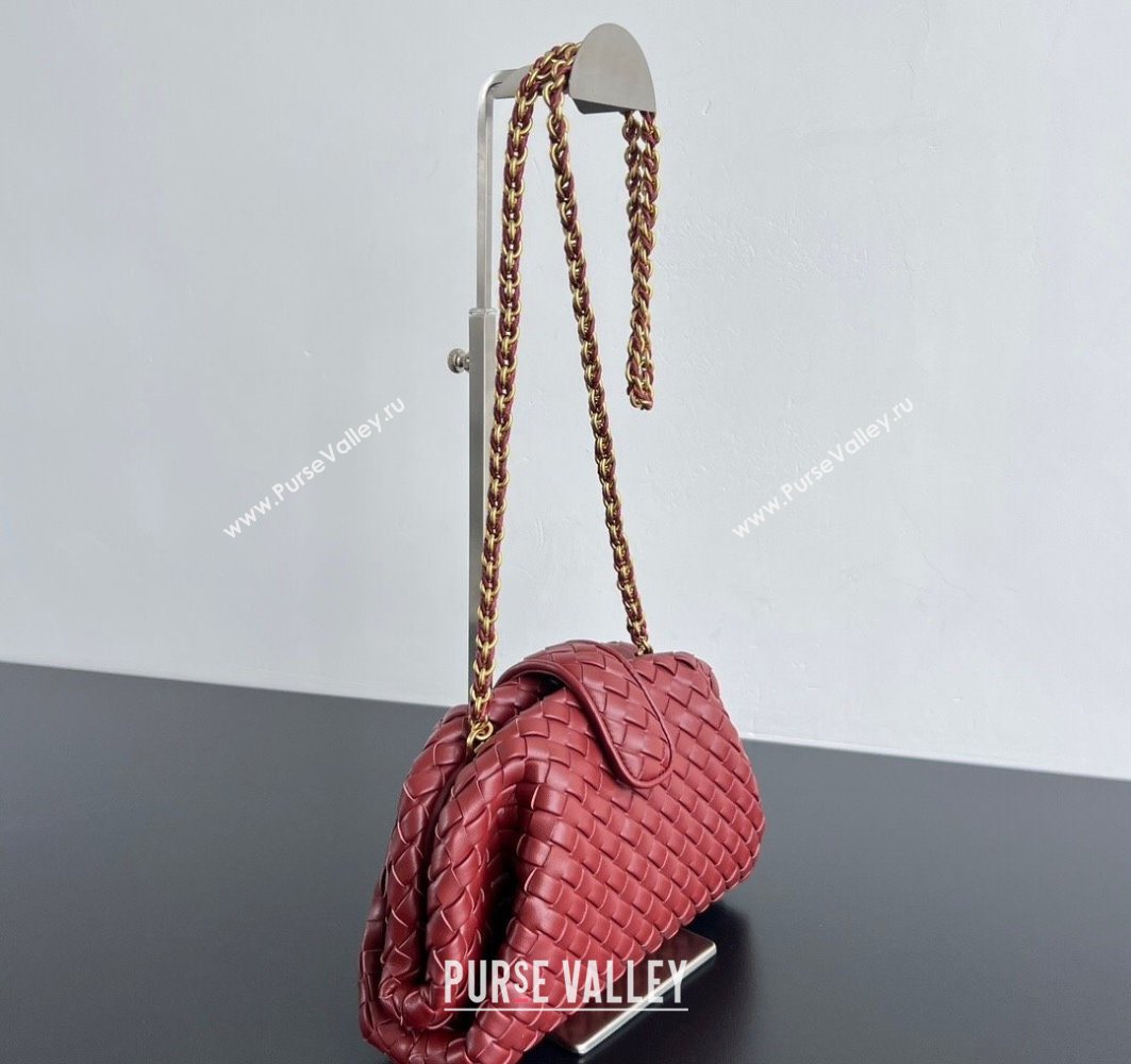 Bottega Veneta Small Lauren 1980 Chain Bag in Padded Intrecciato Leather Sapele Red 2025 804038 (WT-250801018)