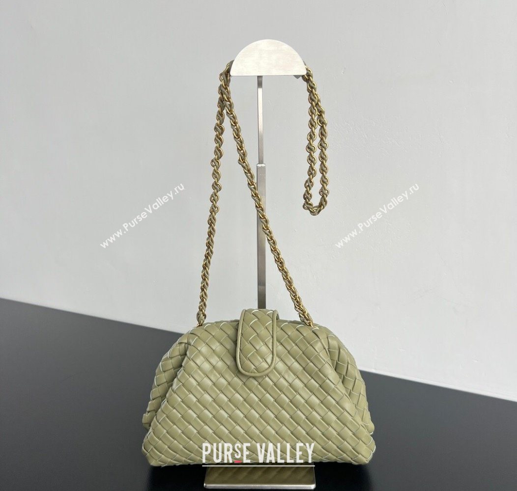 Bottega Veneta Small Lauren 1980 Chain Bag in Padded Intrecciato Leather Travertine Green 2025 804038 (WT-250801019)