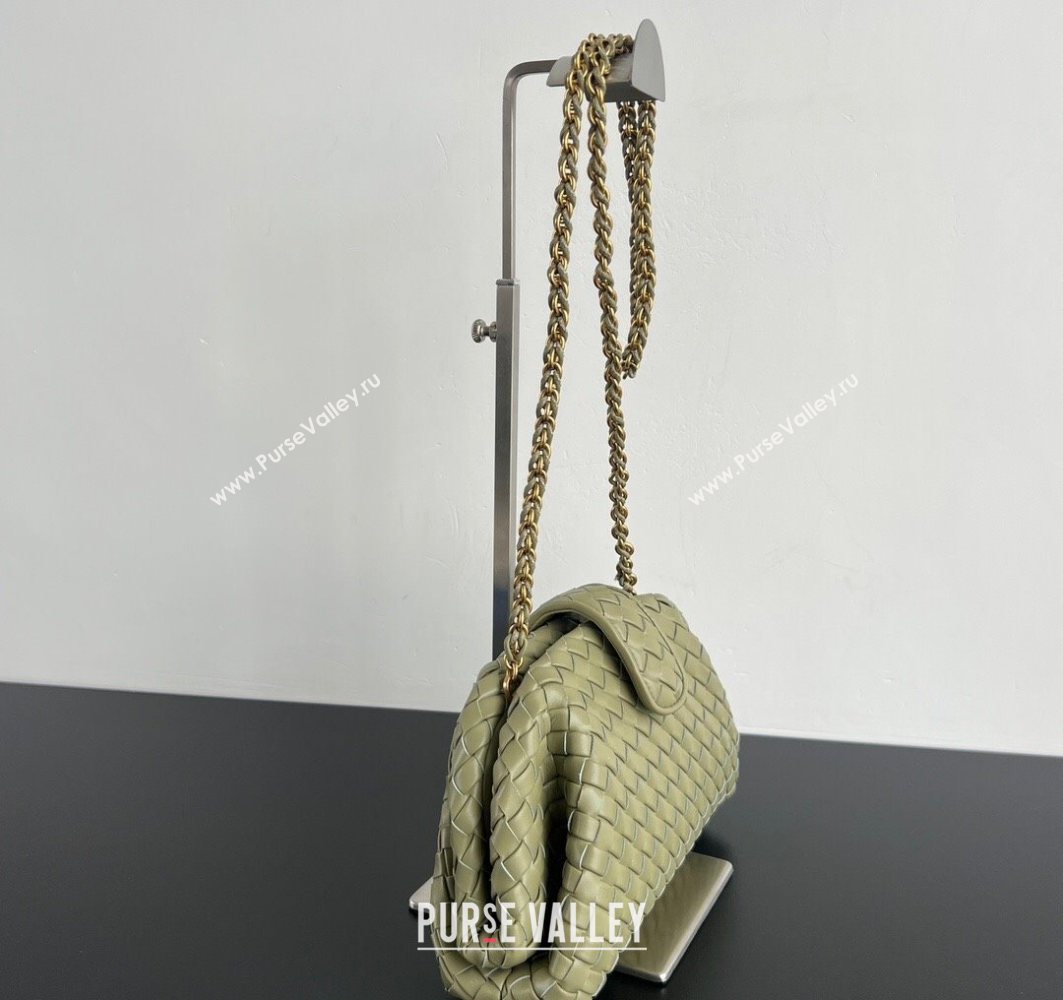 Bottega Veneta Small Lauren 1980 Chain Bag in Padded Intrecciato Leather Travertine Green 2025 804038 (WT-250801019)