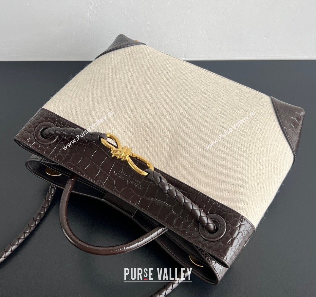 Bottega Veneta Medium Andiamo Top Handle Bag in Crocodile Embossed Leather and Canvas Fondant Brown 2025 (WT-250731004)