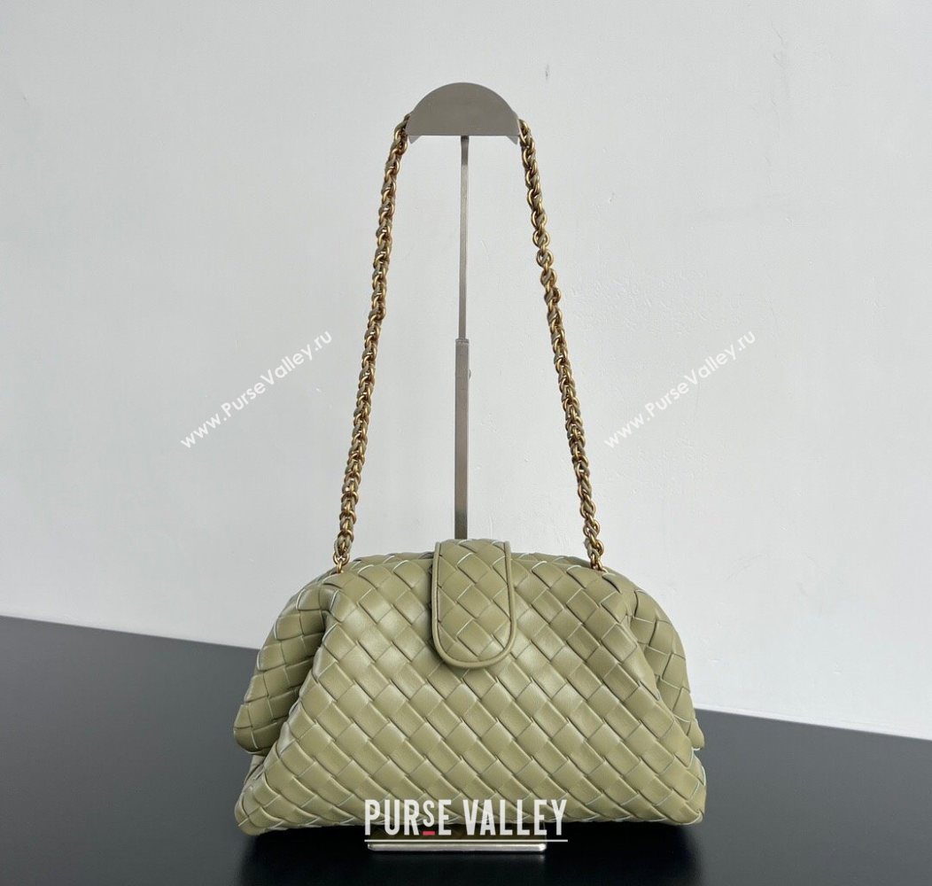 Bottega Veneta Lauren 1980 Clutch bag With Chain in Intrecciato Leather Travertine Green 2025 785807 (WT-250801020)