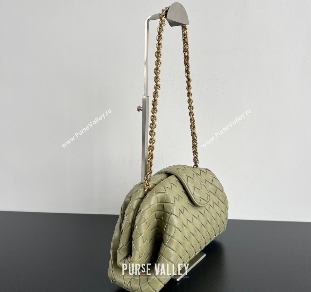 Bottega Veneta Lauren 1980 Clutch bag With Chain in Intrecciato Leather Travertine Green 2025 785807 (WT-250801020)