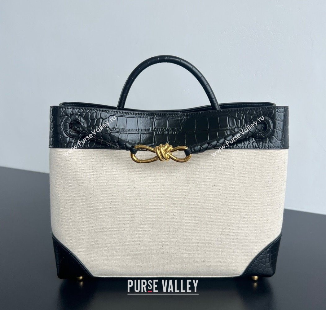 Bottega Veneta Medium Andiamo Top Handle Bag in Crocodile Embossed Leather and Canvas Black 2025 (WT-250731003)