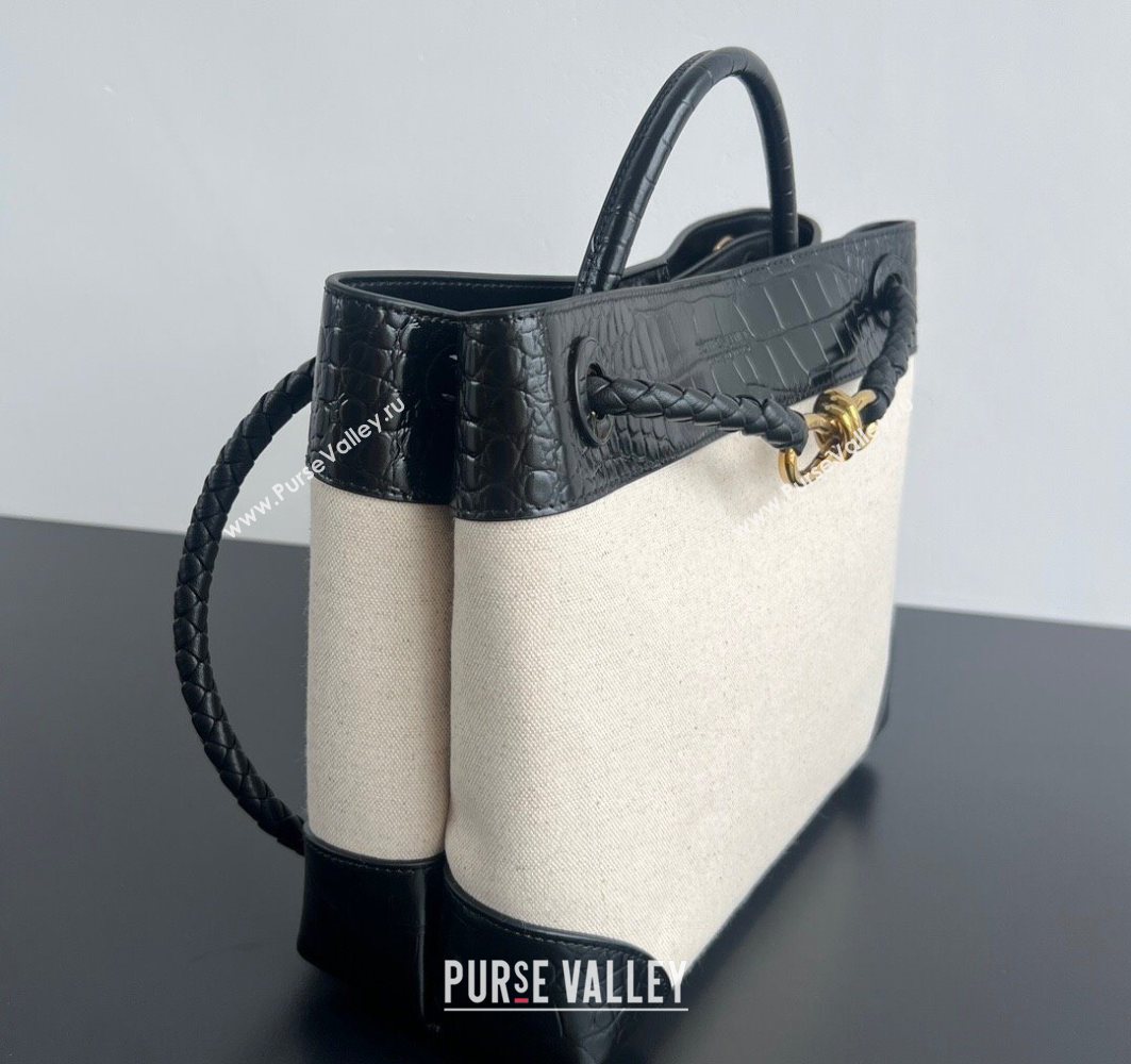 Bottega Veneta Medium Andiamo Top Handle Bag in Crocodile Embossed Leather and Canvas Black 2025 (WT-250731003)