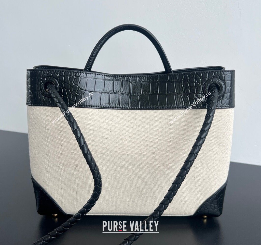 Bottega Veneta Medium Andiamo Top Handle Bag in Crocodile Embossed Leather and Canvas Black 2025 (WT-250731003)