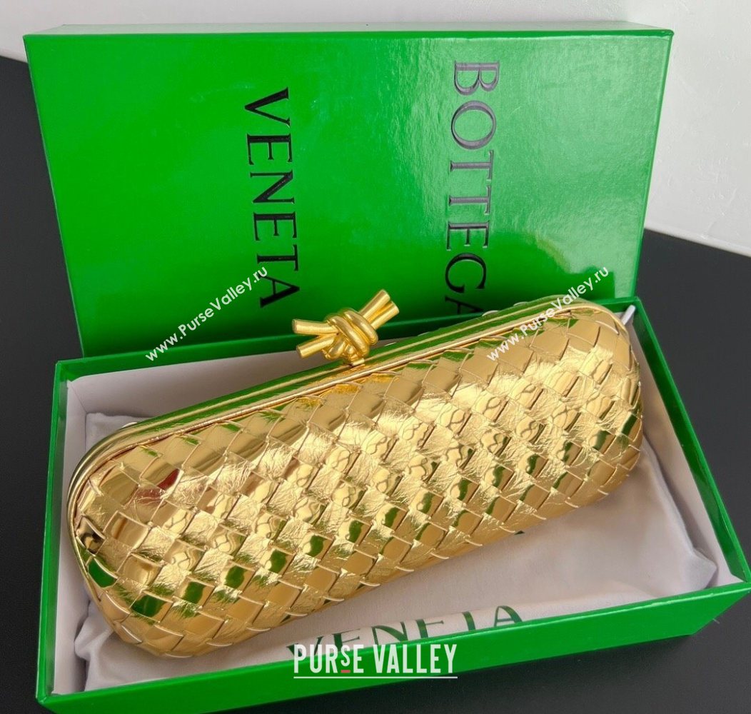 Bottega Veneta Knot Long Clutch in Intreccio Leather Gold-Tone 2025 0801 (WT-250801022)