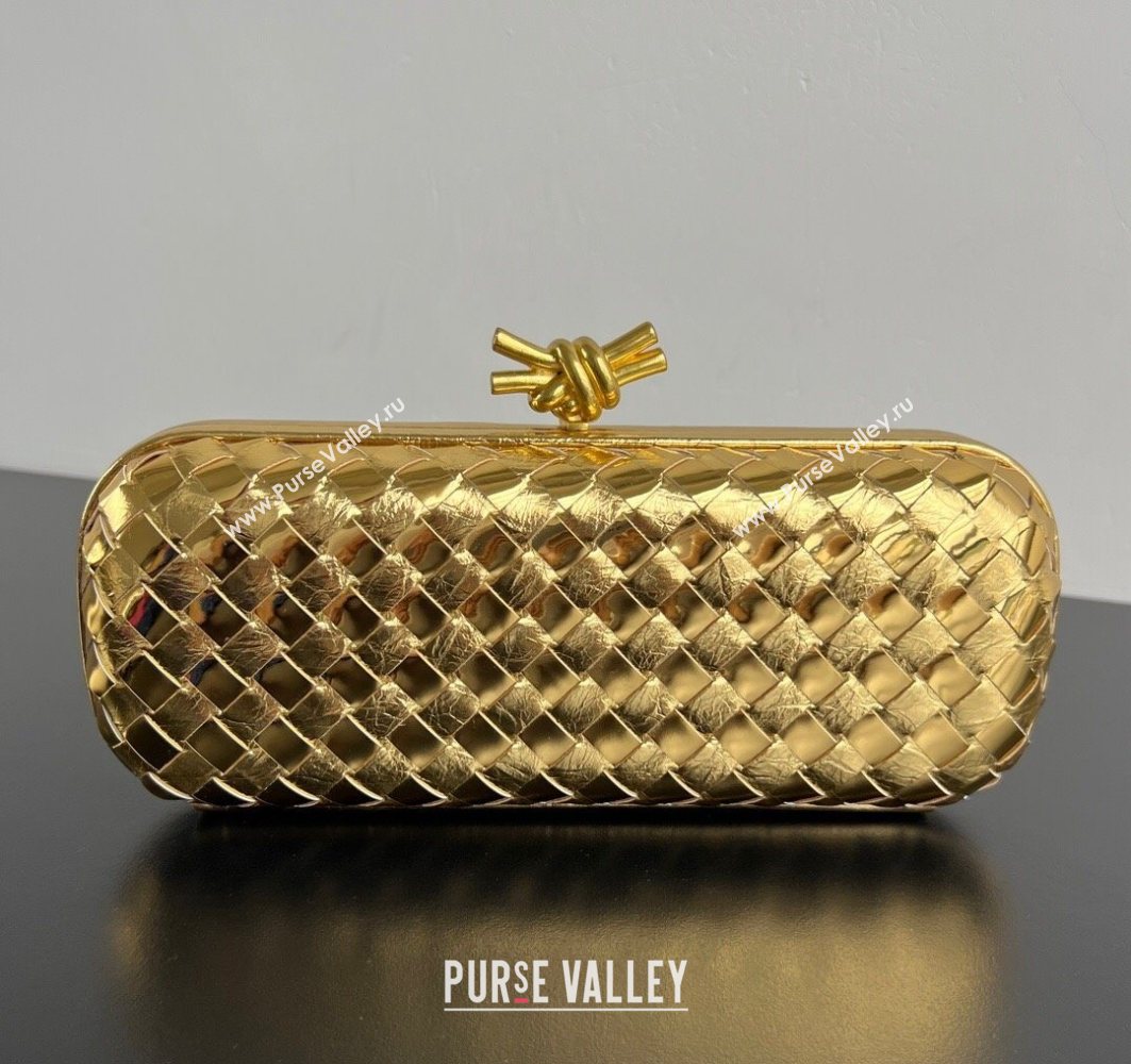 Bottega Veneta Knot Long Clutch in Intreccio Leather Gold-Tone 2025 0801 (WT-250801022)