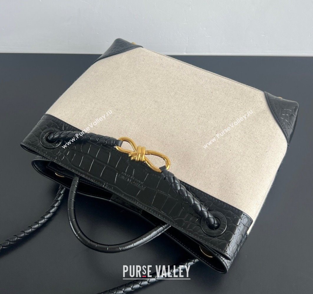 Bottega Veneta Medium Andiamo Top Handle Bag in Crocodile Embossed Leather and Canvas Black 2025 (WT-250731003)