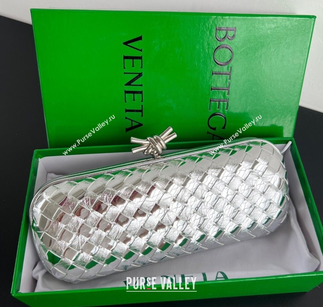Bottega Veneta Knot Long Clutch in Intreccio Leather Silver-Tone 2025 0801 (WT-250801023)