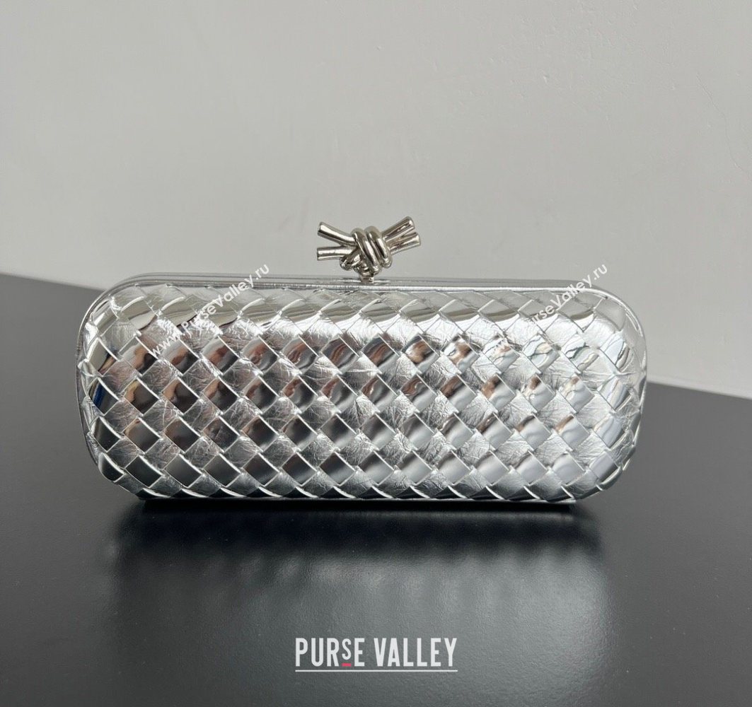 Bottega Veneta Knot Long Clutch in Intreccio Leather Silver-Tone 2025 0801 (WT-250801023)