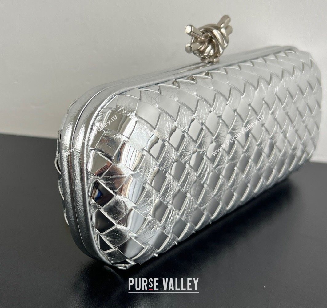 Bottega Veneta Knot Long Clutch in Intreccio Leather Silver-Tone 2025 0801 (WT-250801023)