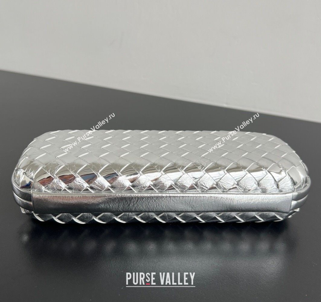 Bottega Veneta Knot Long Clutch in Intreccio Leather Silver-Tone 2025 0801 (WT-250801023)