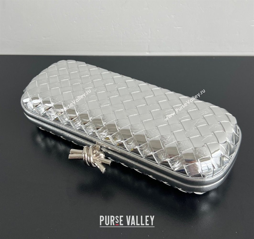 Bottega Veneta Knot Long Clutch in Intreccio Leather Silver-Tone 2025 0801 (WT-250801023)