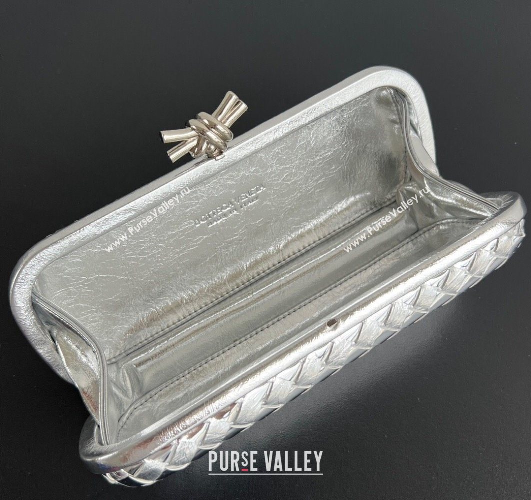 Bottega Veneta Knot Long Clutch in Intreccio Leather Silver-Tone 2025 0801 (WT-250801023)